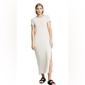 Three Dots Striped Cream and Black Maxi Dress 100% Cotton